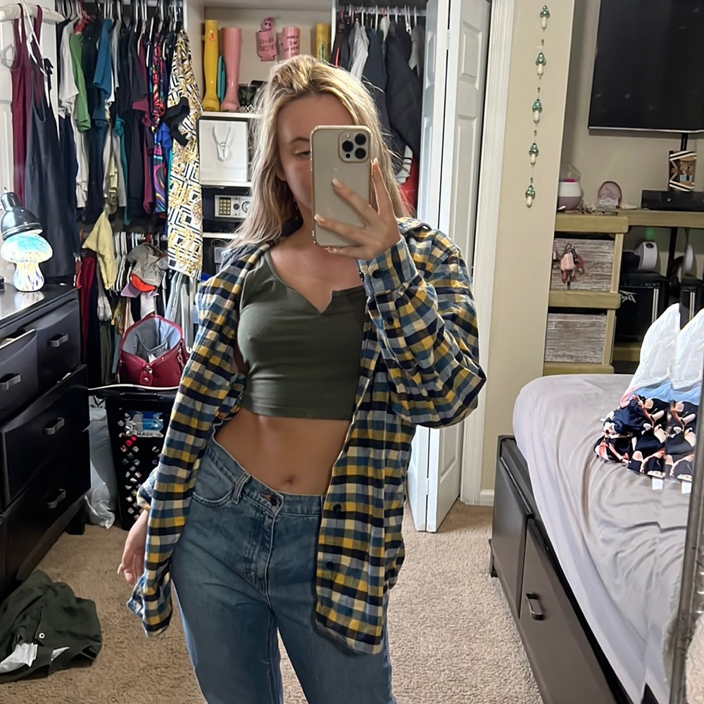 Oversized Flannel yellow and blue high quality